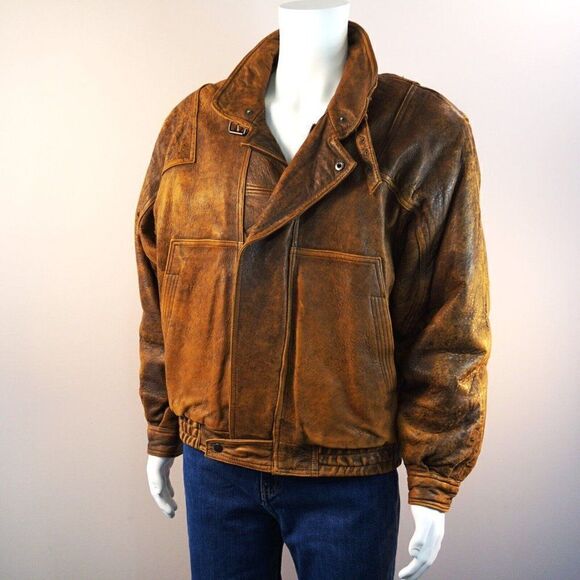 Vintage Members Only Brown Leather Bomber Jacket Sz 40 M Great Horizon Express - Picture 4 of 10